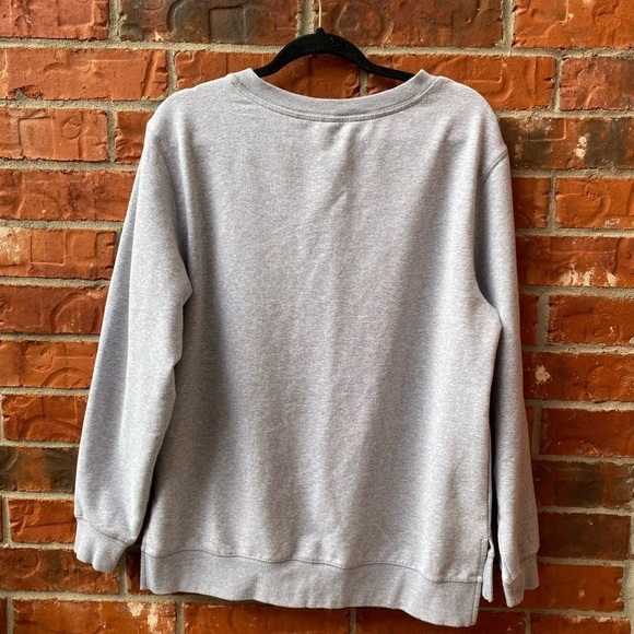 Green Tea Womens Medium Gray Girl Power Split Hem Graphic Sweater Sweatshirt - Picture 4 of 9